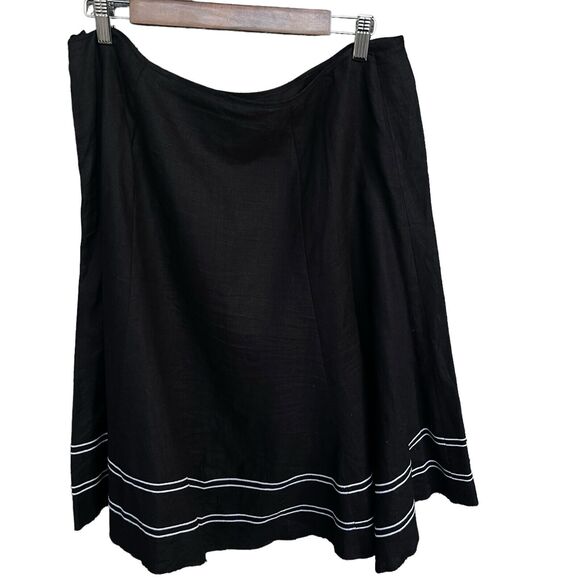 Nine West Woman Skirt Womens 14W Black Embroidered Floral Boho Raw Hem Linen - Picture 2 of 12